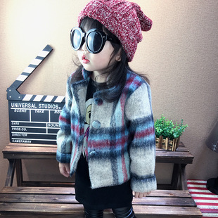 2-7岁女童外套韩版秋冬修身条纹格子呢大衣时尚保暖加厚长袖童装
