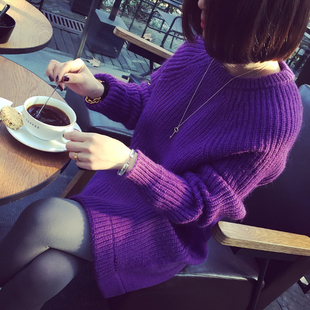 2015冬装韩版圆领套头毛衣女冬季中长款时尚宽松学生打底针织衫潮