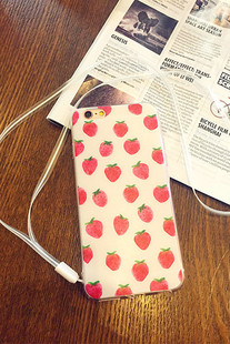 小清新草莓挂绳iPhone6/6s/plus手机壳全包苹果保护套软tpu硅胶
