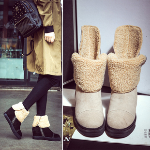 2015冬季新款爆款羊羔毛雪地靴坡跟内增高短靴女加厚保暖大棉女鞋