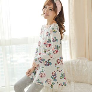 2015新款韩版睡衣女春夏季长袖可爱卡通纯棉质家居服夏季薄款套装