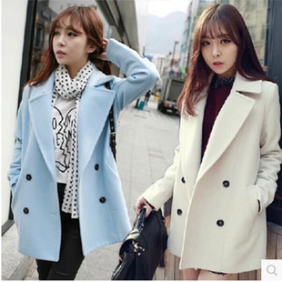 加绒加厚羊毛呢大衣2015新款韩版冬装中长款风衣修身茧型妮子外套