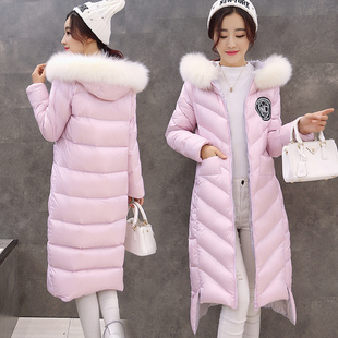 韩版2015新款冬装超大毛领中长款羽绒服女加厚修身加长过膝款正品