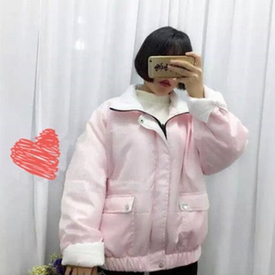 冬季新款韩国ulzzang拼色两面穿加厚棉衣 宽松大码学生棉服外套女