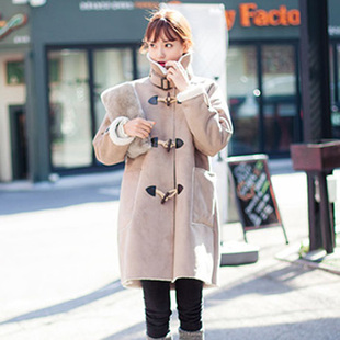 韩国代购2015冬季新款韩版中长款羊羔毛外套鹿皮绒机车棉衣外套女