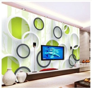 3D现代简约立体圆圈 客厅沙发电视背景墙纸壁画纸无纺布无缝墙布