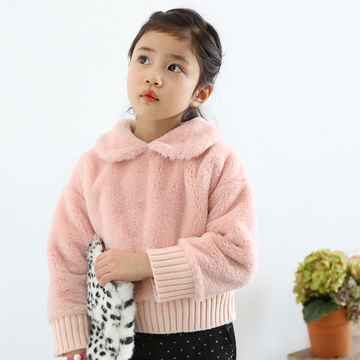 2015冬季新款品牌童装 呢料外套女 韩版法兰绒保暖上衣时尚套头衫