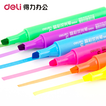 得力文具六色装彩色得力荧光笔 重点圈划标记笔荧光记号笔