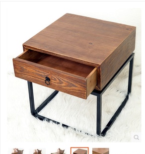 铁艺床头柜做旧复古小桌子小茶几小方桌带抽屉柜子架子置物架边桌