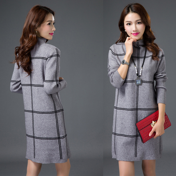 【天天特价】秋冬季新款韩版中长款打底衫半高领显瘦毛衣裙女装