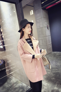 2015秋冬新款韩版品质宽松羊毛尼大衣中长款茧型女外套