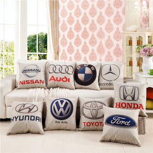 汽车品牌系列 棉麻抱枕椅子靠垫含芯 办公室沙发靠枕靠背