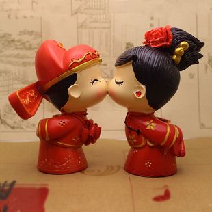 中式婚庆娃娃小摆件情侣中式婚礼娃娃包邮可爱创意工艺品树脂环保