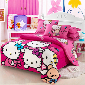 卡通kt猫床上用品纯棉被套罩床单床笠学生宿舍1.2米全棉三四4件套
