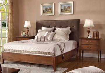 美式布艺床1.8米实木床双人床欧式橡木软包床乡村家具实木美式床