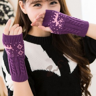 2016韩版毛线针织露指手套女冬学生写字半指保暖手套半指打字手套