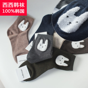 5件包邮西西韩袜 韩国进口现货袜子 女袜棉袜纯色毛圈保暖简约袜