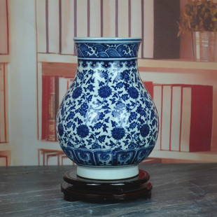 景德镇陶瓷器 青花缠枝莲花瓶 现代家具客厅装饰摆设