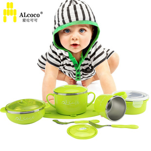 英国ALCOCO婴幼儿童水杯宝宝不锈钢餐具碗叉勺 魔术吸盘 正品包邮