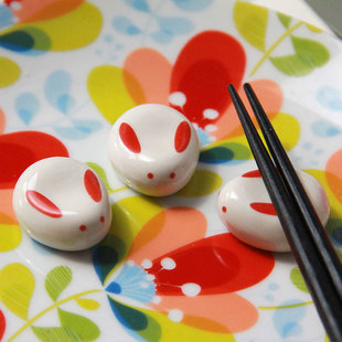 Zakka 日式和风高品质陶瓷摆件兔子筷托筷枕筷架笔托
