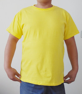 特价男式T恤黄色纯棉空白文化衫广告衫班服短袖汗衫来图定制批发