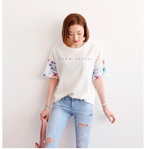 2015春夏韩国新品短袖印花纯色T恤 女装春天甜美清新小字母薄荷