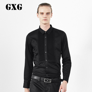 特惠GXG男装秋新款衬衣 男士时尚休闲黑色纯棉长袖衬衫#33103445