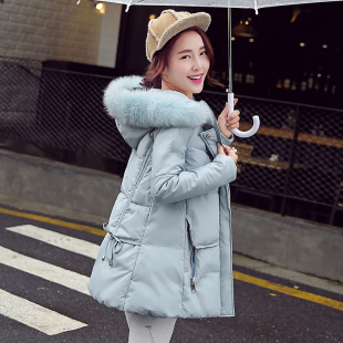 2015新款棉服外套女韩版中长款时尚保暖棉袄连帽大毛领冬款棉衣女