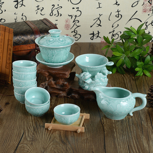 高档功夫茶具正品龙泉青瓷陶瓷整套 恬瓷茶海茶壶套装带礼盒