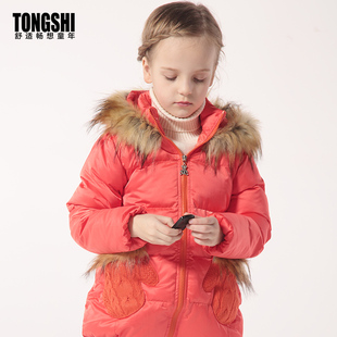 女童棉衣2016冬装新款加厚保暖防寒服韩版中长款手套纯色棉袄外套