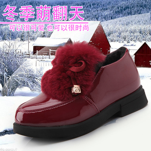 2015新款冬女童加绒皮鞋潮 流苏公主鞋黑色漆皮单鞋 儿童保暖棉鞋