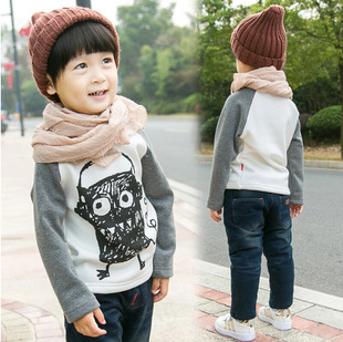 新款冬季男童长袖T恤中小童2-8岁加厚打底衫卡通儿童韩版加绒卫衣