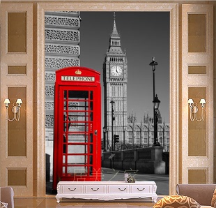 欧式大型壁画玄关客厅走廊背景墙纸伦敦街景塔桥红色电话亭建筑风