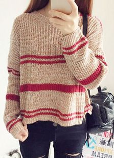2015韩国秋装新品甜美长袖宽松小清新打底衫女纯袖套头毛衣针织衫