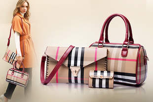 欧美时尚苏格兰格子子母包玫瑰花纹三件套女包手提斜跨手提包2015