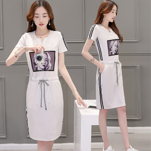 2016年夏季女装新款韩版中长款时尚连衣裙休闲显瘦气质腰带连衣裙