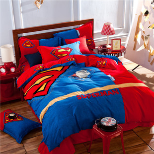 超人蝙蝠侠全棉加厚磨毛四件套冬季保暖被套床单纯棉床上用品包邮