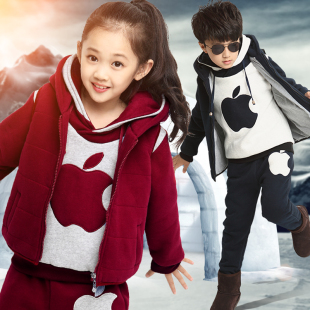 2015女童男童冬装套装6儿童卫衣7-8中大童加绒加厚三件套9-10岁11