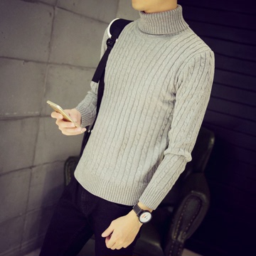 男士加厚高领针织毛衣青少年韩版修身打底衫毛衣外套冬季男装潮