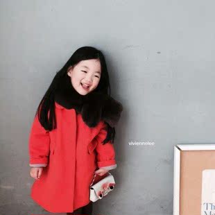 韩国童装代购进口童装女童秋冬装大衣外套冬韩国制造童装中长款