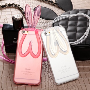 苹果6手机壳硅胶卡通软壳iPhone6 plus保护套可爱折叠兔耳朵支架