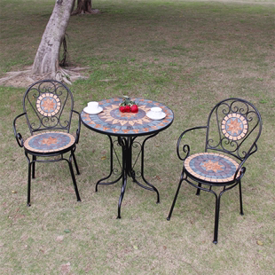 马赛克铁艺休闲阳台小桌椅组合户外庭院室外简约创意咖啡桌椅套装