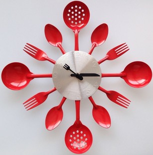 时尚个性创意家居装饰挂钟 仿餐具创意电子钟 刀叉勺时钟礼品钟表