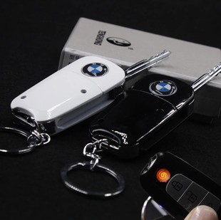 创意汽车钥匙充电打火机仿真1:1豪车USB电子点烟器车标气体打火机