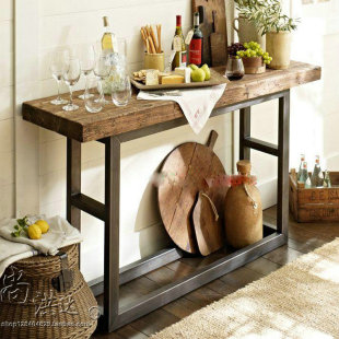 美式桌子复古实木吧台供桌铁艺高脚桌休闲咖啡桌酒吧靠墙长桌定做