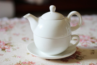 纯白陶瓷花茶壶子母壶茶杯茶壶茶杯碟