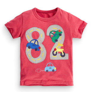 儿童夏季短袖T恤 男童纯棉体恤衫 中小童宝宝衣服圆领贴布 汽车