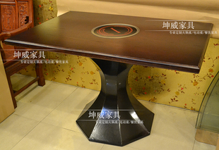 火锅桌椅酒店家具方圆形餐桌全木面定做电磁炉桌厂家直销小蛮腰