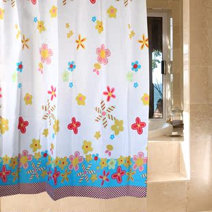 高档七彩花朵浴室涤纶防水浴帘风格简约现代图案花朵加厚洗澡布帘