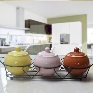 黄色系创意厨房小工具三件套调味罐调料盒调味瓶陶瓷调料罐
